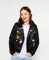 Faux Leather Badge Jacket View All Outerwear Woman Womens Fashion Jackets Leather Jackets Women Leather Jacket Style
