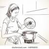 570x772 agatha in the kitchen drawing woman portrait cooking 21x15cm. 1