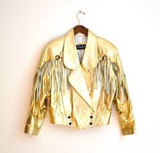 80s Vintage Metallic Gold Leather Jacket With Fringe Etsy Metallic Gold Leather Vintage Leather Jacket Fringe Leather Jacket