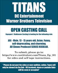 Please click on the picture box below that best identifies with the role you are applying for. Casting Call Seeks Asian Teen For Titans