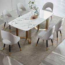Moderner Gepolsterter Hellgrauer Esszimmerstuhl Samt Beistellstuhle 2er Set In 2021 Dining Table Marble Dining Table Gold Faux Marble Dining Table
