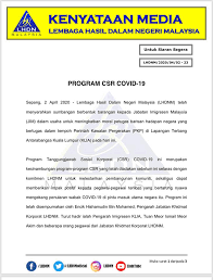 Video memaparkan strategi, inisiatif, inovasi dan penjenamaan semula lhdnm ke arah visi lhdnm sebagai pentadbir cukai terunggul. Kenyataan Media Lhdnm Program Csr Lembaga Hasil Dalam Negeri Malaysia Facebook