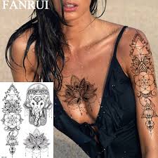 Ready to ship in 1 business day. Fanrui Flower Ganesha Elephant Temporary Tattoos Sticker Black Henna Geometric Tatoos Buddha Lotus Art Custom Tattoo For Women Temporary Tattoos Aliexpress
