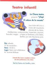 Teatro Infantil La Chana Teatro Hop El Coloso De La Meseta Sabado 27 De Noviembre 1999 Contorsionista Teatro Actividades