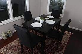 Gsi's cascadian¿ table set for four people is made out of polypropylene. 5 Pc Black Linen 4 Person Table And Chairs Brown Dining Dinette 150255 Black Parson Chair Black Kitchen Table Set Kitchen Table Settings Black Kitchen Table