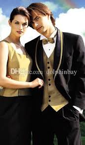 Black And Gold Mens Suit 2015 Popular Style Black Groom Tuxedos Two Buttons Shawl Lapel With Gold Trim Wedding Dress Groomsman Black And Gold Jacket Groom Attire Black Groom Suit Black