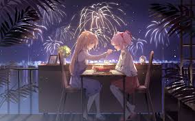 Anime Anime Girls Fireworks Profile Side View Two Women Anime Girls Eating  Starry Night Stars Wallpaper - Resolution:3780x2362 - ID:1359729 -  wallha.com