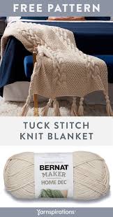 Free Bernat Tuck Stitch Knit Blanket Pattern Using Bernat Maker Home Dec Yarn You Ll Creat Knitted Blankets Cable Knitting Patterns Blanket Knitting Patterns