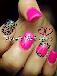 50 Beautiful Pink And Black Nail Designs 2017 Pink black gel nails with hearts bows polka dots custom pink gel mani.