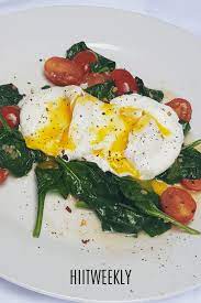 Poached Eggs With Garlic Sauteed Baby Spinach And Cherry Tomatoes Recipe Cherry Tomato Recipes Clean Eating Breakfast Recipes Spinach And Eggs Breakfast