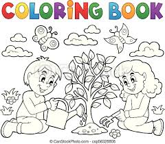 Explore our vast collection of coloring pages. Coloring Book Kids Planting Tree Eps10 Vector Illustration Canstock