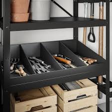 Bror Shelving Unit With Clothes Rails Black Ikea Easy Garage Storage Garage Storage Shelves Shelving Unit