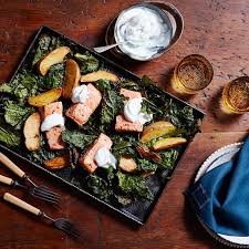 Enjoy A Tasty And Delicious Meal With Your Loved Ones Learn How To Make Sheet Pan Salmon With Crispy Kale And One Pot Meals Healthy Recipes Kale Potato Recipe