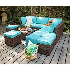 This video is about how we made the perfect ottoman/coffee table for our family room space. Buy Oc Orange Casual 8 Piece Patio Sofa Set Brown Wicker Sectional Sofa With Turquoise Seat Cushions Tempered Glass Coffee Table Ottomans Online In Indonesia B07t5bw5rv