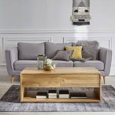 table basse en bois de mindy 2 tiroirs naturel bois dessus bois dessous la redoute table basse bois table basse mobilier de salon