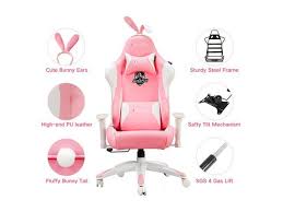 Autofull Pink Gaming Chair Pu Leather Pink Rabbit Ears Newegg Com