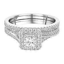 1 2 Ct Tw Diamond Engagement Ring Set In 10k White Gold White Gold Engagement Rings Halo Vintage Engagement Rings Diamond Engagement Rings