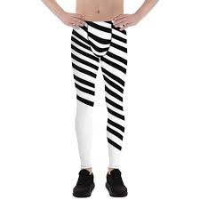 Black And White Tights Black White Diagonally Striped Meggings Men S Running Leggings Tights Made In Usa Eu Running Leggings Men Running Leggings Mens Running Tights