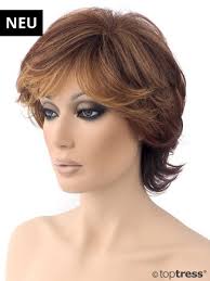 Perücke Veronika Thermosilk brauner Mix mit kupferfarbigen Strähnen