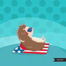 4th Of July Animals Clipart Independence Day Graphics Sloth Etsy Animal Clipart Scrapbooking Set Digital Embroidery