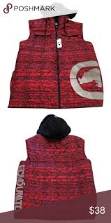 Ecko Unltd Mens Red Zip Up Hoodie Puffer Vest Size Chart