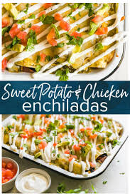 Chicken And Sweet Potato Enchiladas Are A Healthy And Delicious Way To Enjoy Mexican Night We Love These Ta Sweet Potato Black Beans Enchilada Recipes Recipes