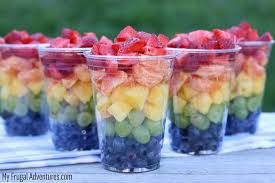 Red, white, and blueberry fruit salad. Rainbow Fruit Cups