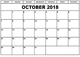 October 2018 Calendar 2018 Calendar Printable Print Calendar October Calendar Calendar Word