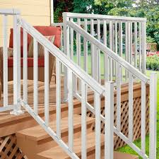 Aluminum railing is typically available in fewer color options than composite. Peak Aluminum Railing White 6 Ft Aluminum Stair Hand And Base Rail Kit 50112 The Home Depot Aluminum Porch Railing Outdoor Stair Railing Porch Handrails