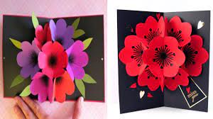 Then you have to further fold it half and fold it as triangle.cut whatever shape you want for the flower. How To Make A Bouquet Flower Pop Up Card Diy 3d Flower Pop Up Valentines Day 2017 Pop Up Flower Cards Flower Cards Diy Pop Up Cards