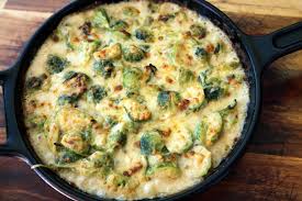 · trim stems and cut in half. Thanksgiving Side Dish Creamy Brussels Sprouts And Bacon Gratin With Shallots And Gruyere Kqed