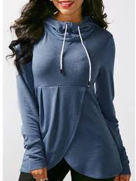 Gracila Casual Pure Drawstring Hooded Women Asymmetrical