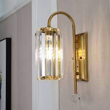 Elevate collection 1 light brushed bronze bath sconce with white glass shade. Modern Gold Wall Light Cylinder Shade 1 2 Lights Clear Crystal Sconce Light For Bathroom Hotel Takeluckhome Com