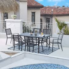 The rain flower printed top is very appealing. Buy Patio Dining Table For 6 Outdoor Metal Square Table With Umbrella Hole Black Online In Taiwan B08wcylhmj