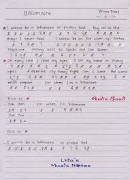 And i swear in his name that it won't rain until i say so. Not Angka Lagu Billionaire By Bruno Mars Lhia S Music Notes