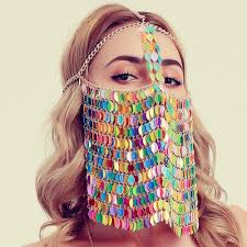 Hand Made Colorful Leaves Belly Dance Face Mask Costume Veil Masks Costume Veil Belly Dance Rhinestone Bra