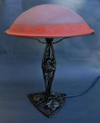 1930 Rethondes Degue Grande Lampe Art Deco Fer Forge Pate De Verre French Lamp