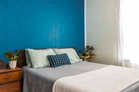 Extending across the wall and ceiling, this striking shock of blue lined with leds creates a number of shelves, a bedside table and a japanese. How To Choose A Bedroom Accent Wall And Color
