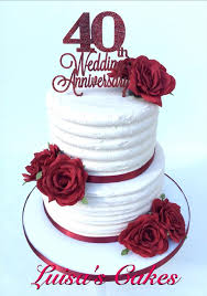 Finished with design matching the recipients party invitations and a red ribbon around the bottom of the cake. Luisa S Cakes 40th Wedding Anniversary Cake Facebook