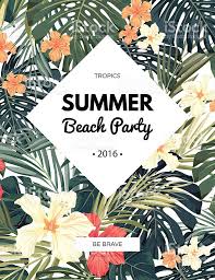 Bright Hawaiian Design With Tropical Plants And Hibiscus Flowers