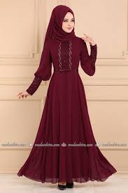 Modaselvim Abiye Balon Kollu Tesettur Abiye 7357eh211 Bordo Elbiseler Aksam Elbiseleri Elbise