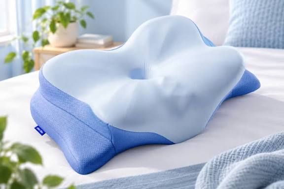 Derila Ergo memory foam pillow with butterfly shape and raised side wings
