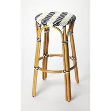 Bar chairs made from wicker and rattan by industry west! Tobias Blue White Rattan Bar Stool