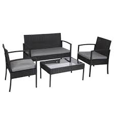 Us 268 79 3 Off 4 Pcs Outdoor Patio Rattan Wicker Furniture Set With Table Sofa Cushioned Blac In 2020 Patio Furniture Sets Wicker Sofa Outdoor Garden Furniture Sets