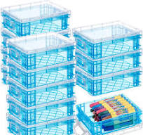 Amazon.com : Suzile 12 Pcs Plastic Clear Crayon Box with Lids Stackable  Blue Crayon Organizer Storage Holder Container Bulk Hard Pencil Case for ...