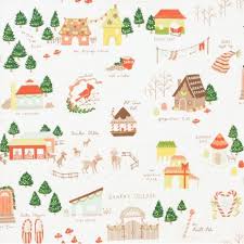 Tissu Noel Santa S Village Fond Ecru X 31 Cm Ma Petite Mercerie Tea Dyeing Tea Dyed Fabric Santa S Village