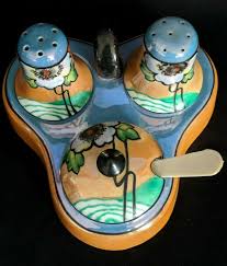 Details About Orange Lusterware Noritake Art Deco Salt Pepper Mustard Condiment Set 1930 Noritake Condiment Sets Art Deco