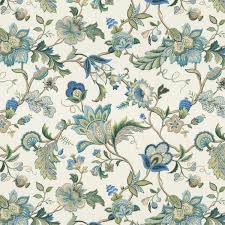 Jacobean Blue Floral Fabric Fleur De Leaf True Blue Loom Decor Blue And Green Curtains Floral Drapery Floral Curtains