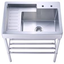 Whitehaus Collection Pearlhaus All In One Freestanding Stainless Steel 33 In 2 Hole Single Kitchen Sink Remodel Single Bowl Kitchen Sink Modern Kitchen Sinks