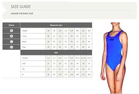 Arena Size Chart Girls Training Swimwear Tri To Swim